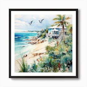 Tropical Beach House Art Print