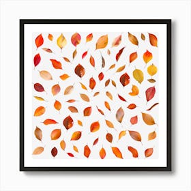 Autumn Leaves On Black Background Art Print