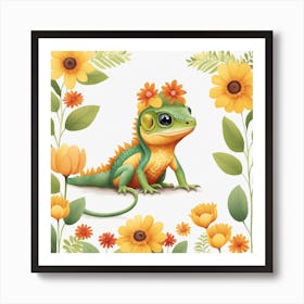Floral Baby Lizard Nursery Illustration (24) Art Print