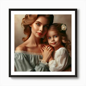 Portrait Of A Mother And Daughter Happy Mother's Day Art Print