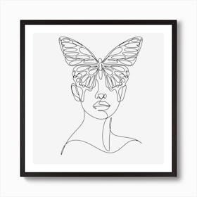 Woman with butterfly line art print 1 Art Print