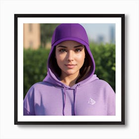  Girl in a Purple Hoodie looks happy  Art Print