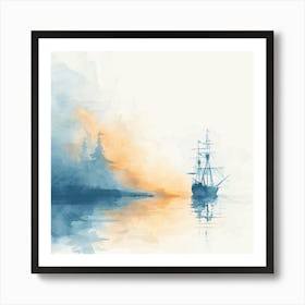 Watercolor Of A Sailing Ship Art Print