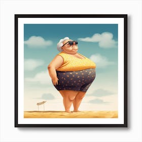 Old Lady In The Beach Art Print