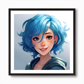 Blue Haired Girl Anime 2 Art Print