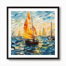 Sailboats In The Sea Art Print