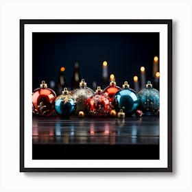 Christmas Ornaments On A Table Art Print