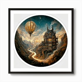 Steampunk Fantasy Landscape Sticker (1) Art Print