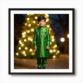 Boy In Green Kurta Art Print