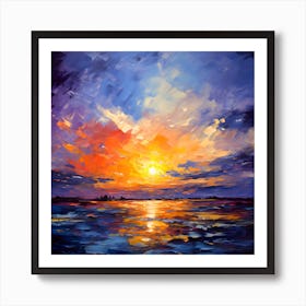 Abstract Colorful Lake Sunset Square Art Print