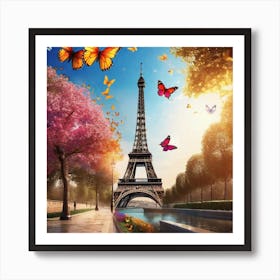 Paris Eiffel Tower Butterflies 3 Art Print