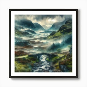 Vintage Foggy Scottish Highlands  Art Print