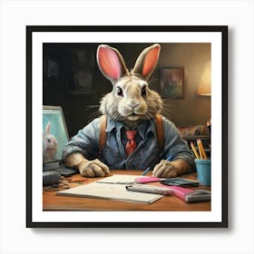 Rabbit At Desk 3 Art Print