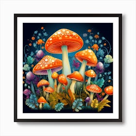 Mushrooms And Flowers 69 Art Print