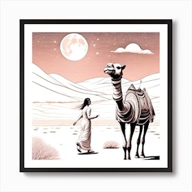 Camel And Woman Art Print