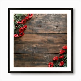 Anzac Day Wooden Table From Above Banner Texture Art Print