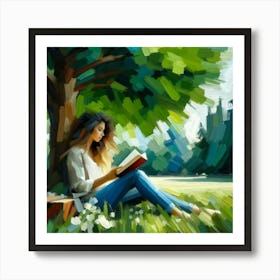 Girl Reading A Book, Acrylic Painting Style 1 Poster