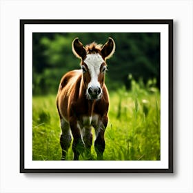 Grass Horse Green Brown Meadow Nature Young Baby Head Mammal Cow Calf Wild Donkey Pony (2) Art Print