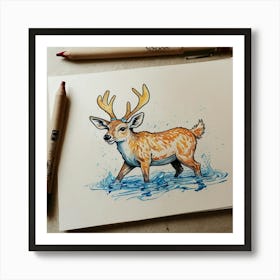 Deer In Water 9 Art Print