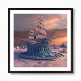 Beautiful ice sculpture in the shape of a sailing ship 3 Art Print