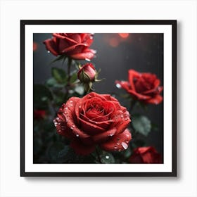 Red Roses In The Rain Art Print