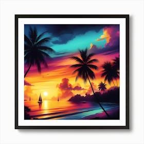 Sunset At The Beach 10 Art Print