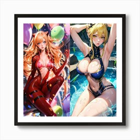 Two Anime Girls In Bikinis 4 Art Print