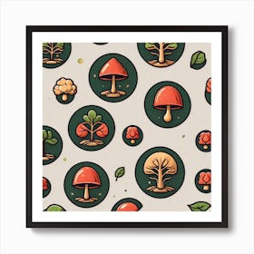 Seamless Pattern With Mushrooms 8 Art Print