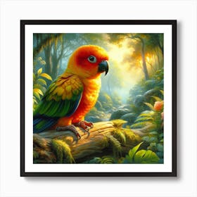 Sun Conure in Beautiful Forest 3 Art Print