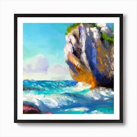 Waves And Cave Art Print