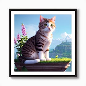 Cat Sitting On A Ledge Art Print