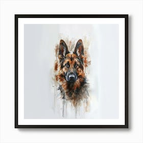 Beautiful Watercolour Portrait Of A German Shepherd Art Print