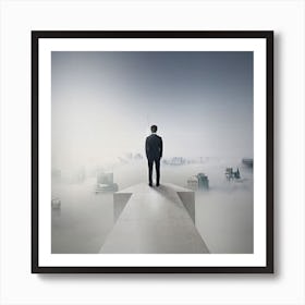 Businessman Standing On Top Of A Cloud Art Print