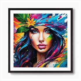 Girl With Colorful Hair 2 Art Print