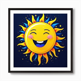 Lovely smiling sun on a blue gradient background 53 Art Print