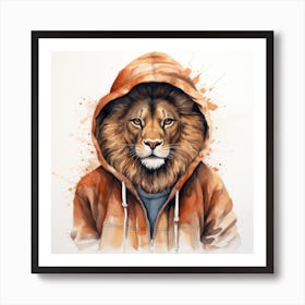 Watercolour Cartoon Lion In A Hoodie 3 Art Print