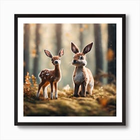 Fawn and giant rabbit Art Print