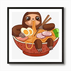 Limited Edition Kawaii Cute Anime Sloth Otaku Japanese Ramen Art Print