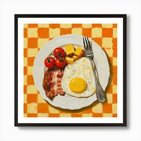 Full English Breakfast Yellow Checkerboard 4 Art Print