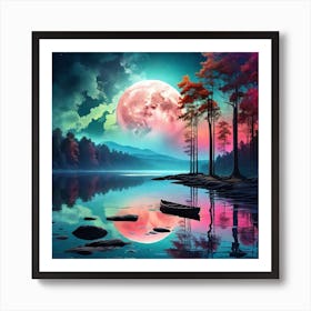 Full Moon Over Lake 3 Art Print