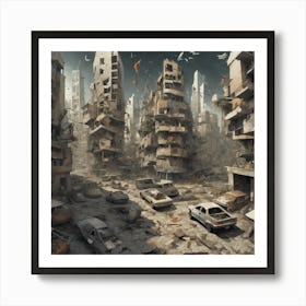 Post Apocalyptic Scene Cubism Style Art Print