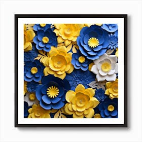 Blue And Yellow Paper Flowers 1 Art Print