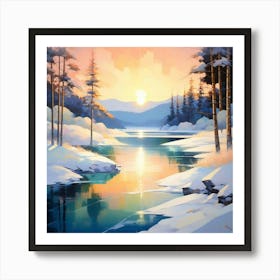 Mountain lac oil painting abstract painting art 5 Art Print