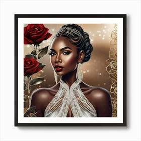 Black Woman With Red Roses 2 Art Print