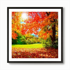 Autumnal Landscape Leaves In Vibrant Oranges Reds And Yellows Scattered Acorns Nestled Amidst Th (1) Art Print