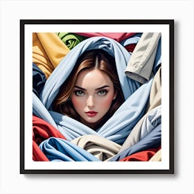 Pile Of Laundry and A Lady Hidden Inside it Art Print