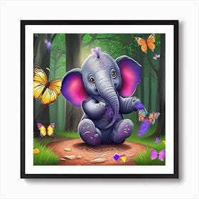 Little Elephant In The Forest Art Print