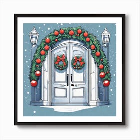 Christmas Decoration On Home Door Sticker 2d Cute Fantasy Dreamy Vector Illustration 2d Flat (6) Art Print