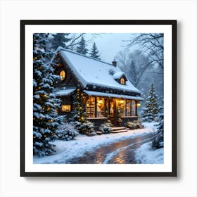 Christmas Cottage In The Snow Art Print