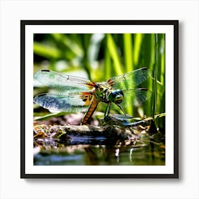 Nature Dragonfly Mating Couple Insect Sitting Duck Pond Lively Dvd Fauna Wild Animal Gras (14) Art Print